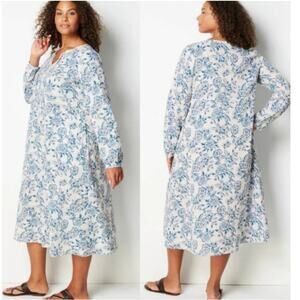 J Jill Pure Jill Cabana Saffron Organic Midi Dress US Women's L